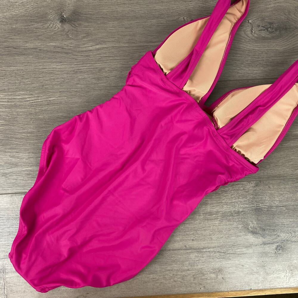 J.Crew Magenta Orchid Ruched V Neck One Piece Swimsuit Sz.8 NWT - Picture 9 of 11
